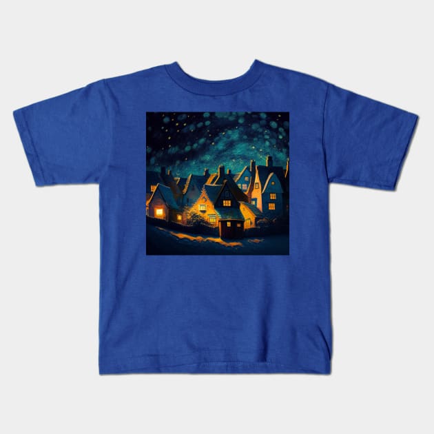 Starry Night Over Hogsmeade Village Kids T-Shirt by Grassroots Green